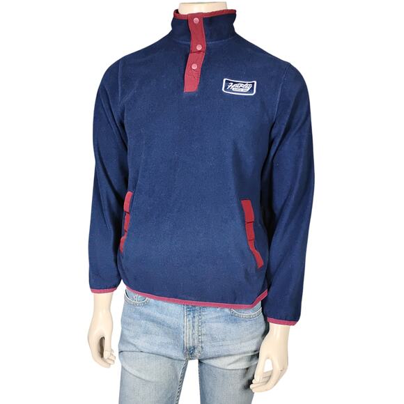 Hurley Fleece Pullover Sweatshirt Size Small Blue and Red Henley Snap Button Up - Picture 4 of 11